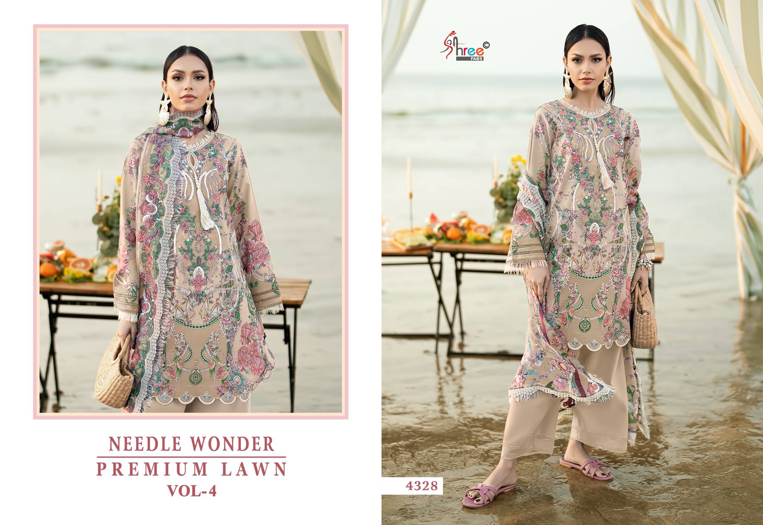 NEEDLE WONDER PREMIUM LAWN VOL-4 By Shree Fabs 4321 To 4328 Series Designer Pakistani Suits Pure Cotton print Dresses At Wholesale Price